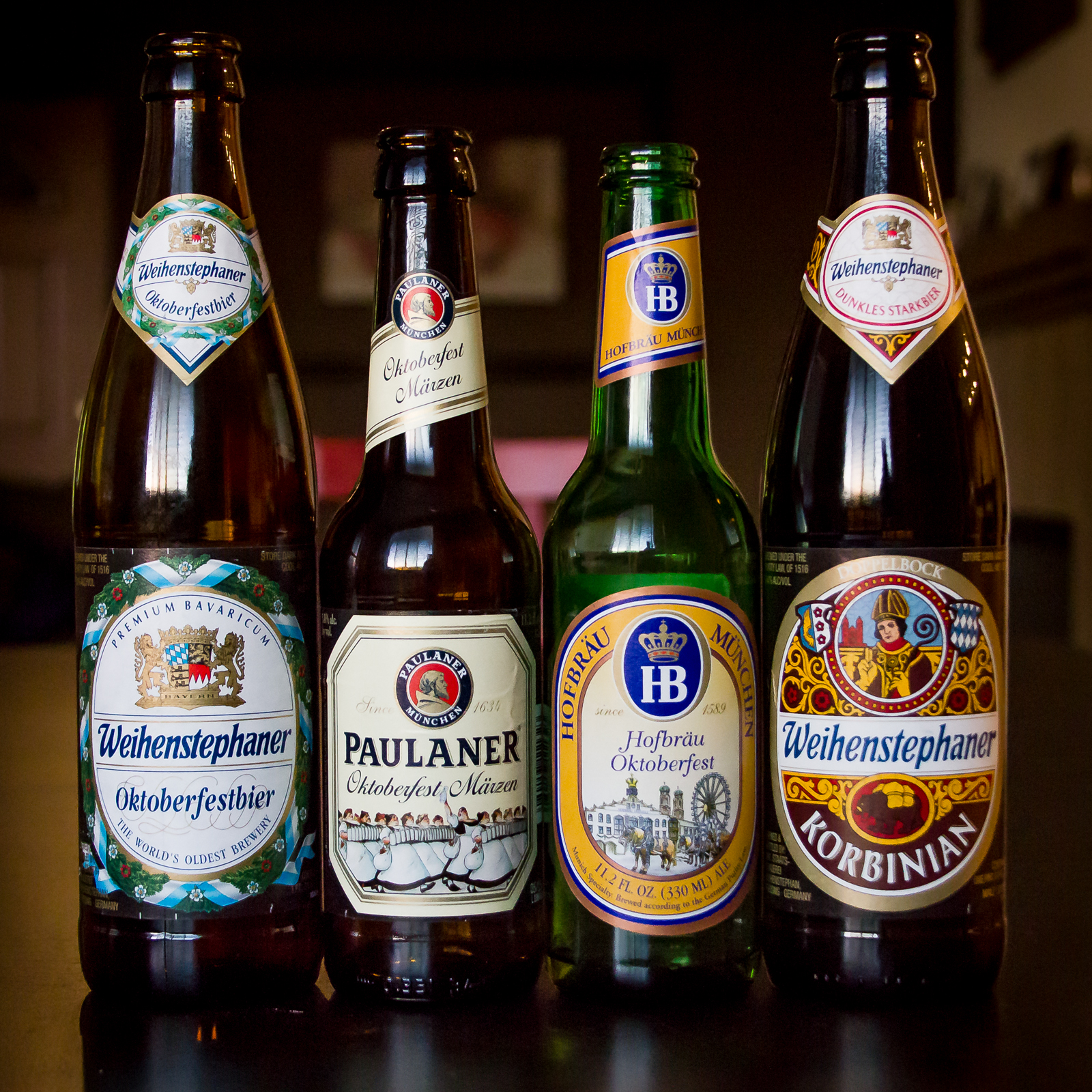 Oktoberfest Beers from Weihenstephaner, Hofbräu, and Paulaner. Also, Weihenstephaner Korbinian Doppelbock for good measure.