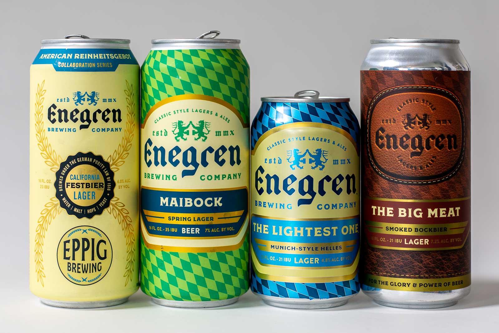 Pictured: Beers from Enegren Brewing Company in cans.